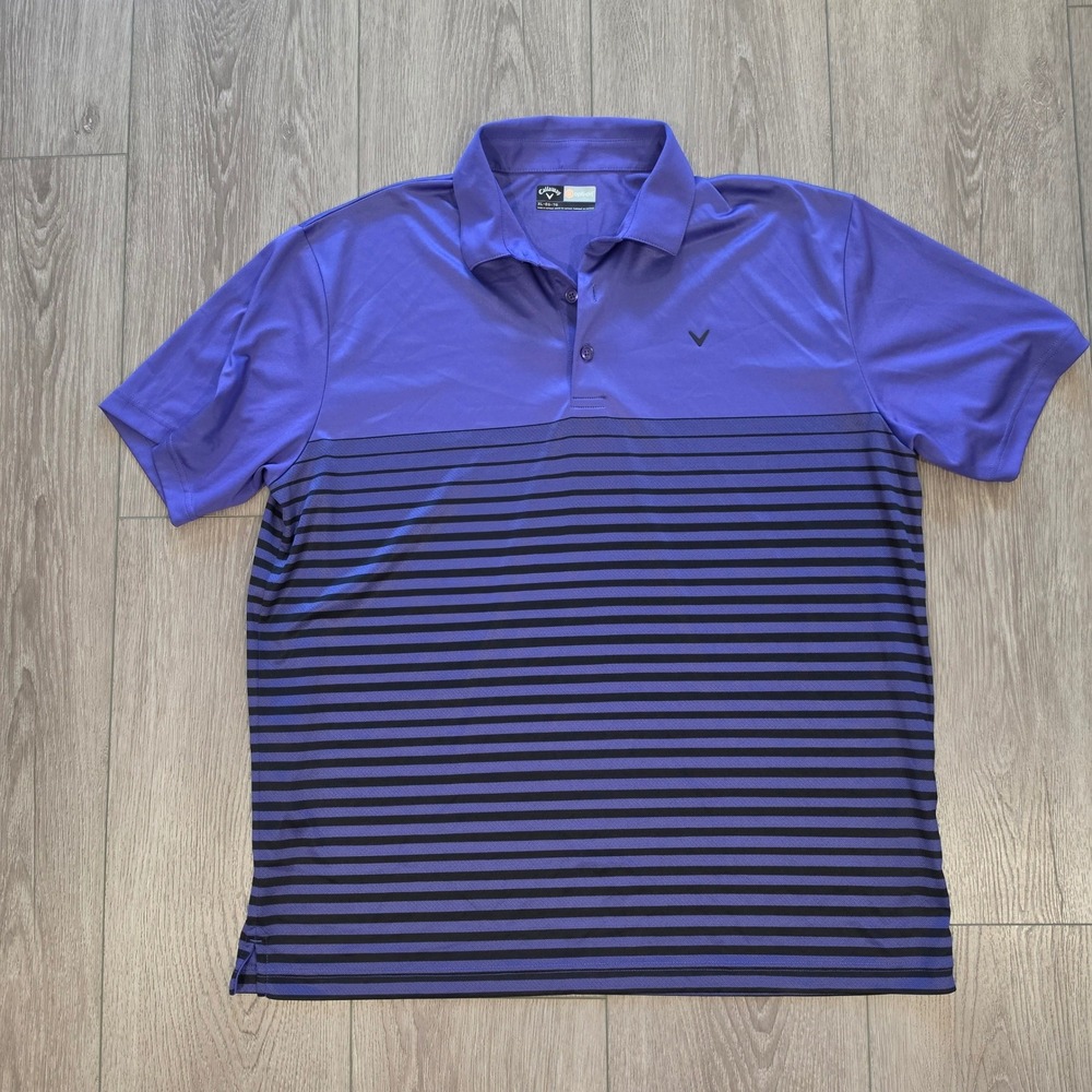 Callaway Opti-Dri Mens XL Purple Striped Short Sleeve Golf Polo Shirt Athletic